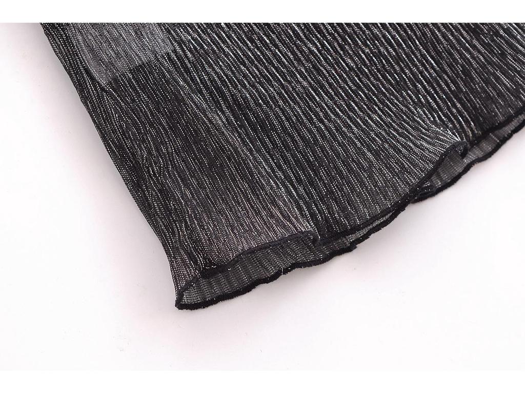 Spring 2025 Women's European & American Style Casual Pleated Dress with Simple Round Neck