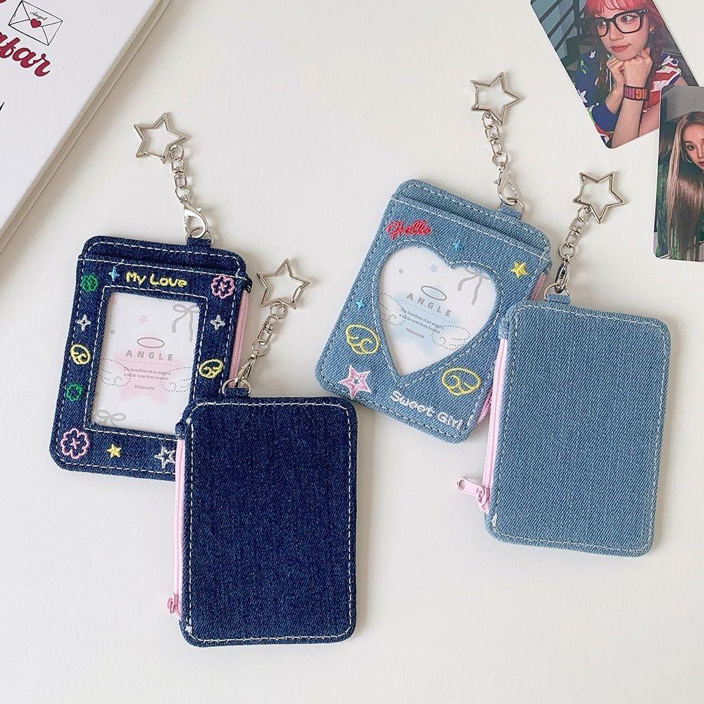 High Quality 3inch Card Holder Denim with Keychain K-Pop Idol Photo Card Storage Case Display Y2K Photocard Holder Bag Pendant