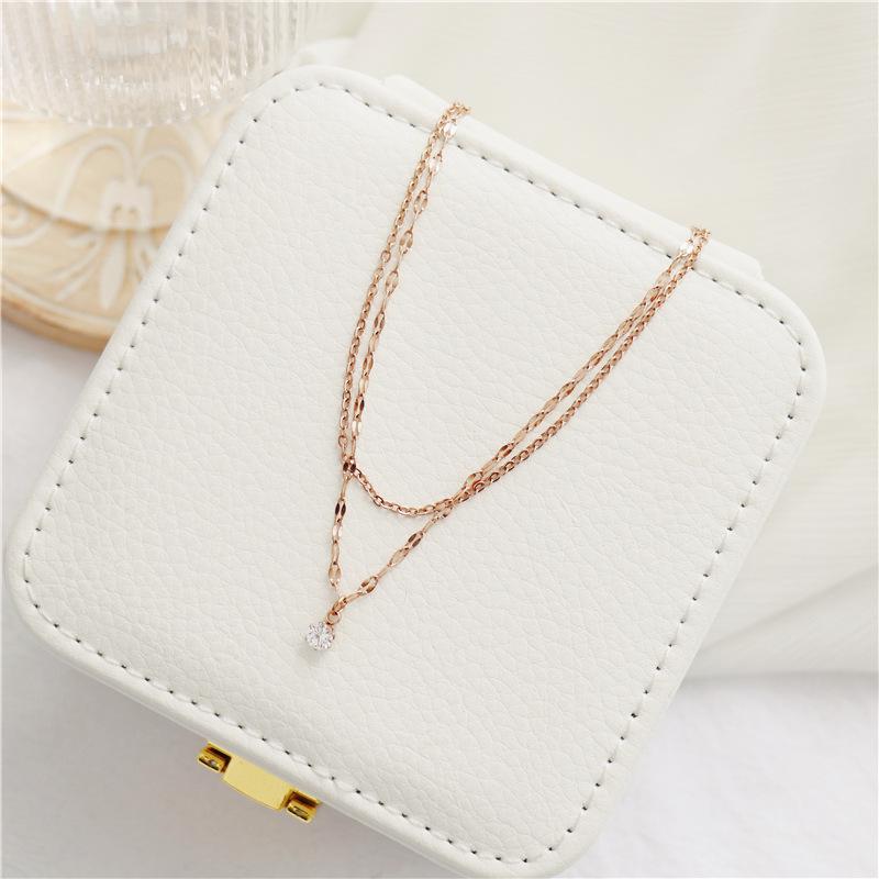 Women's Korean-Style Titanium Steel Double-Layer Diamond Necklace - Fashionable Clavicle Chain