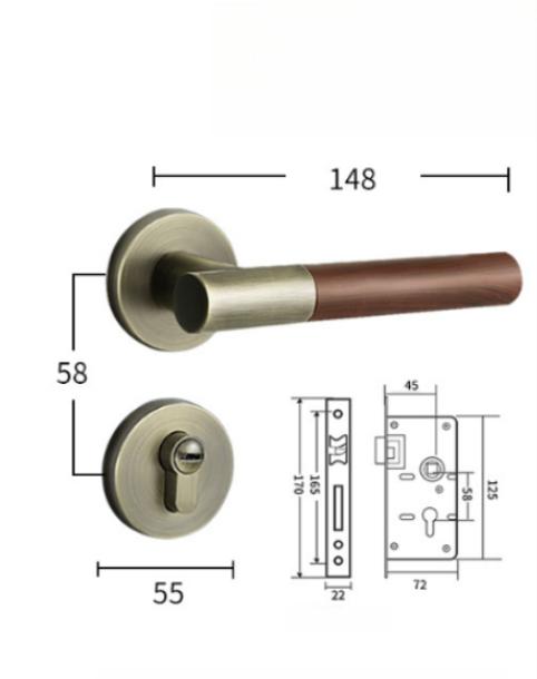 Ergonomic Walnut Wood Grain Door Lock with Zinc Alloy Construction Mute Handle for Indoor Doors New Chinese Style