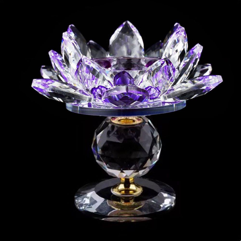Hoom Decor Crystal Lotus Candle Holder 8 Colors Lotus Figurines Candle Stand  Party