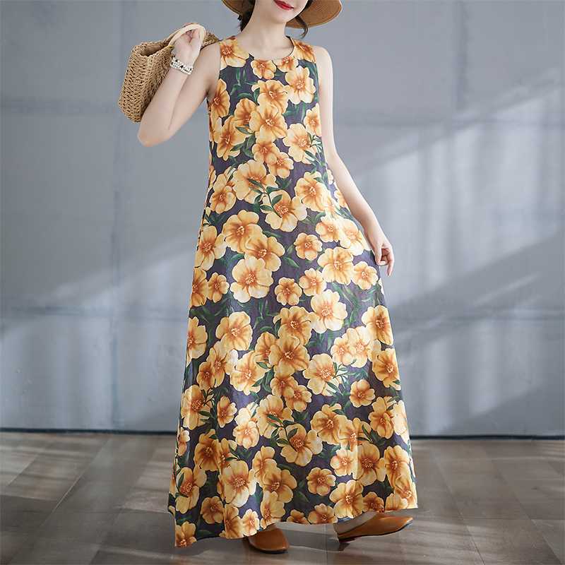 Women's Long Skirt Summer New Round Neck Printed Dress
