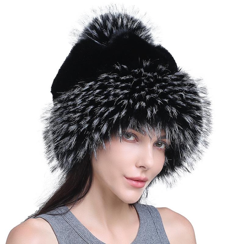 Women's Fashion Fox Fur Ball Hat Autumn and Winter Warm Fur Straw Hat