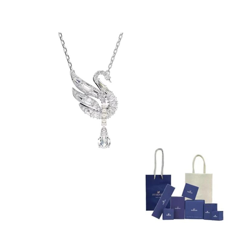 Swarovski Swan crystal Pendant Necklace F-Original Brand Box And Bag