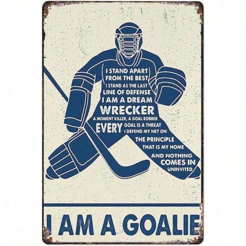 Metal Wall Art Retro Ice Hockey Goalie Vintage Sports Decor Man Cave Gift