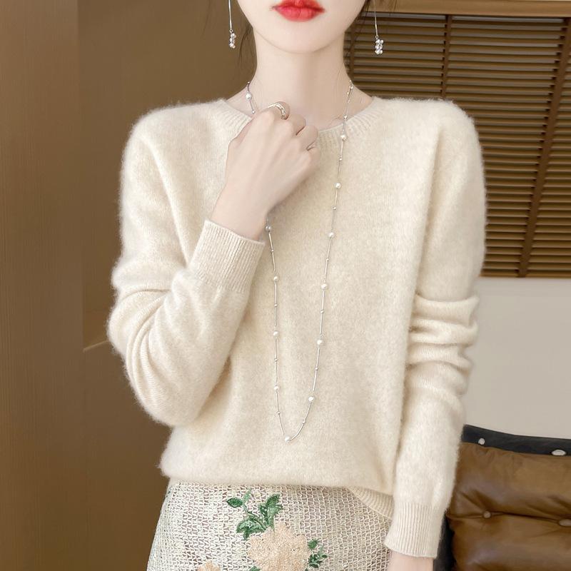 

Модный шерстяной свитер Кашемировый пуловер Круглый вырез Длинный рукав Женский трикотаж Одежда Топы Осень Зима S бежевый