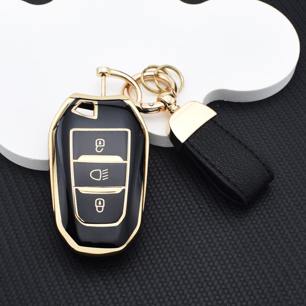 Stylish Soft TPU Car Key Fob Case + Key Chain for Citroen DS3 DS5 C3 C4 C3 XR | Peugeot 3008 4008 5008 308 508 Protective Bag