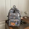 Cartoon Cat Pattern Women's Backpack Plaid Schoolbag