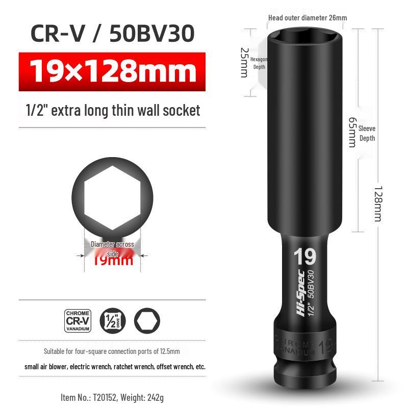 Extended Thin-Walled Hexagonal Air Impact Socket Wrench for 8/10 Motorcycle Disassembly and Repair