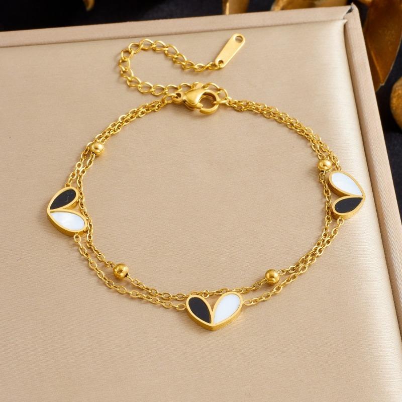Gold Plated Stainless Steel Two Tone Heart Necklace Bracelet Jewelry Set for Women