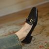 Krazing Pot Sheepskin Round Toe Chunky Heels Autumn Summer Shoes Slip On Women Retro Fashion Pumps