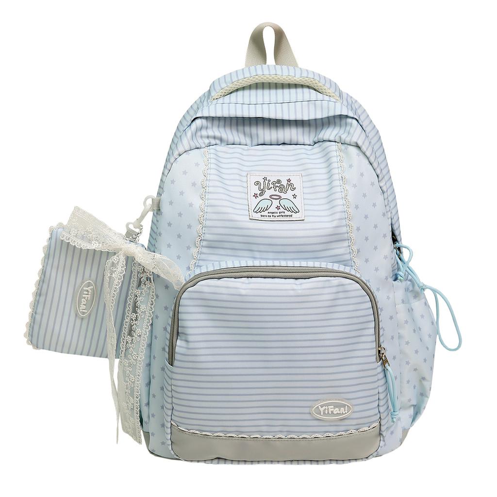 Schoolbag New Japanese and Korean Striped Polka Dot Casual Backpack Women's Large Capacity Student School Bag Lightweight Versatile Backpack