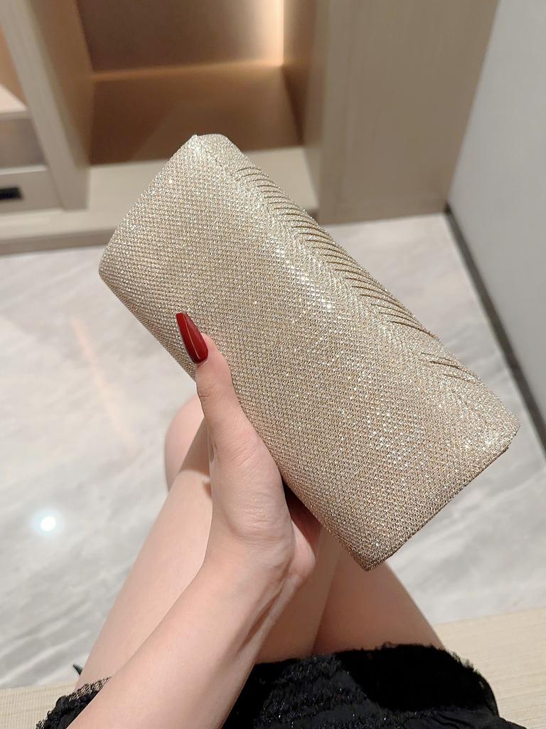 Women's Classic Pleated Design Sparkling Evening Bag Mini Clutch Banquet Bag Dress Bag Party Bag Evening Bag Chain Bag