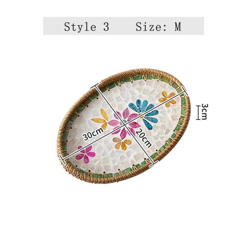 Rattan color inlaid shell storage basket living room light luxury storage basket fruit snack plate entrance key storage tray