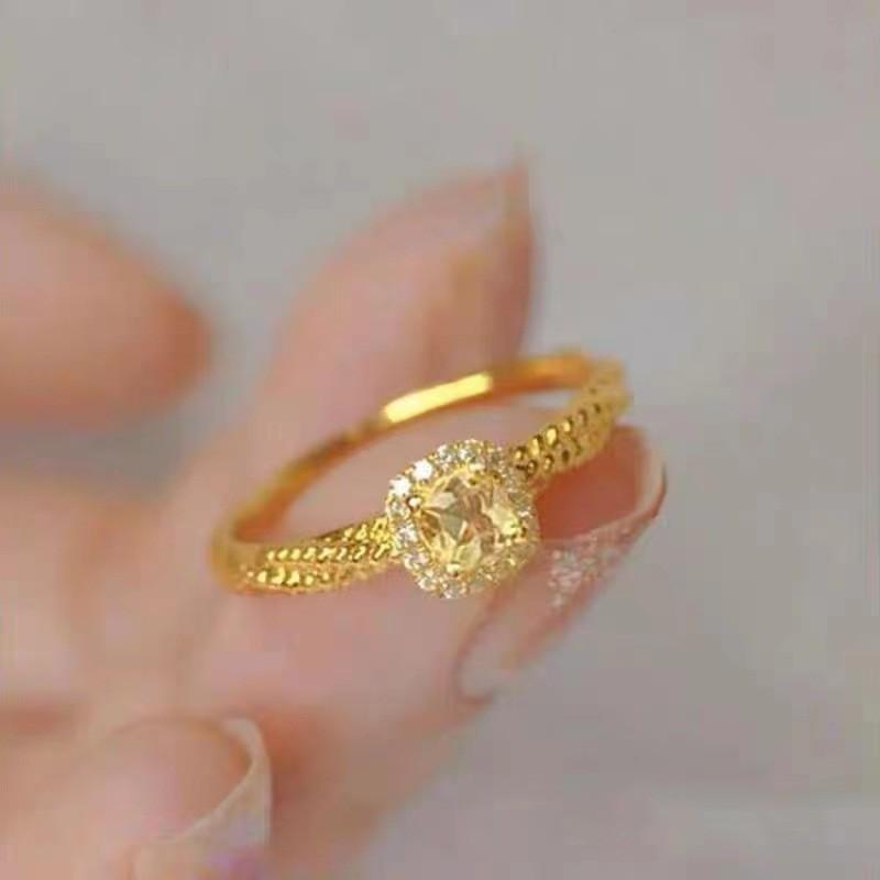 And Stylish Minimalist Open Design Square Sugar Yellow Crystal Ring For Women Gold Jewelry