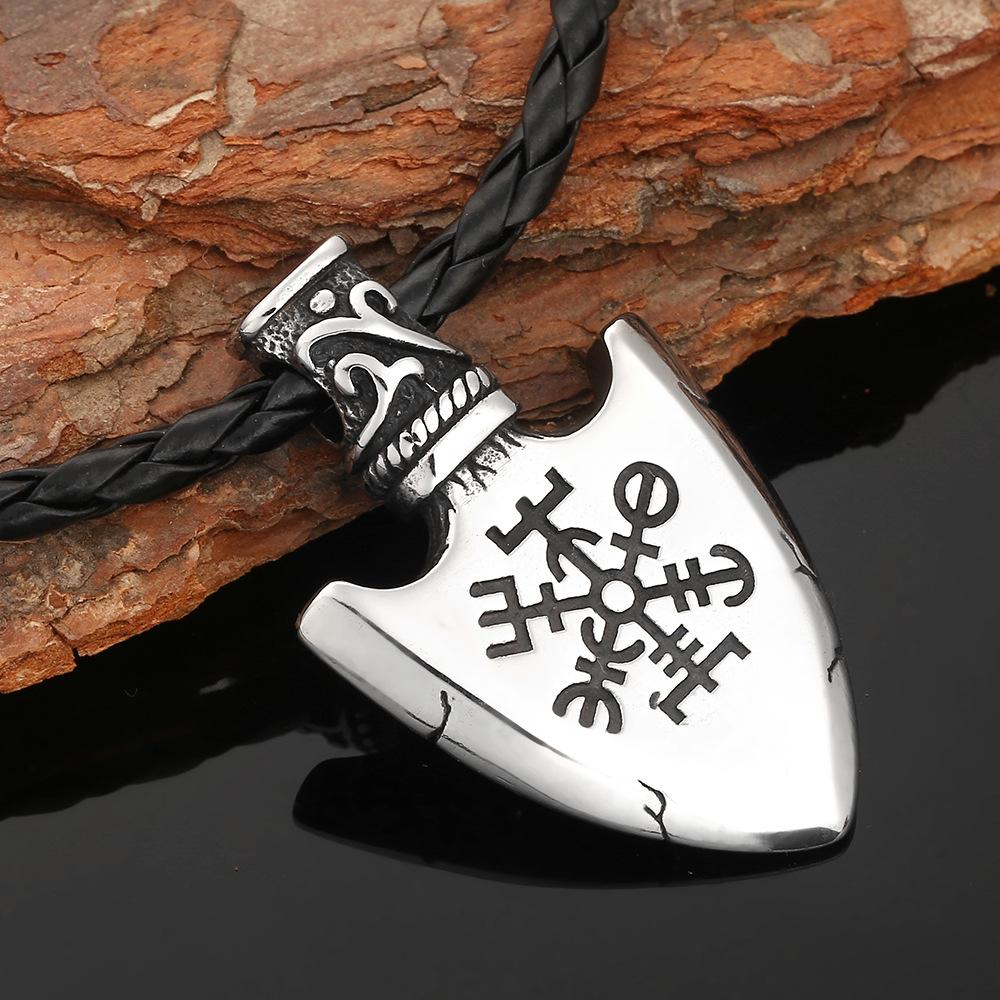Stainless Steel Viking Odin Triangle Compass Road Sign Rune Pendant Necklace 