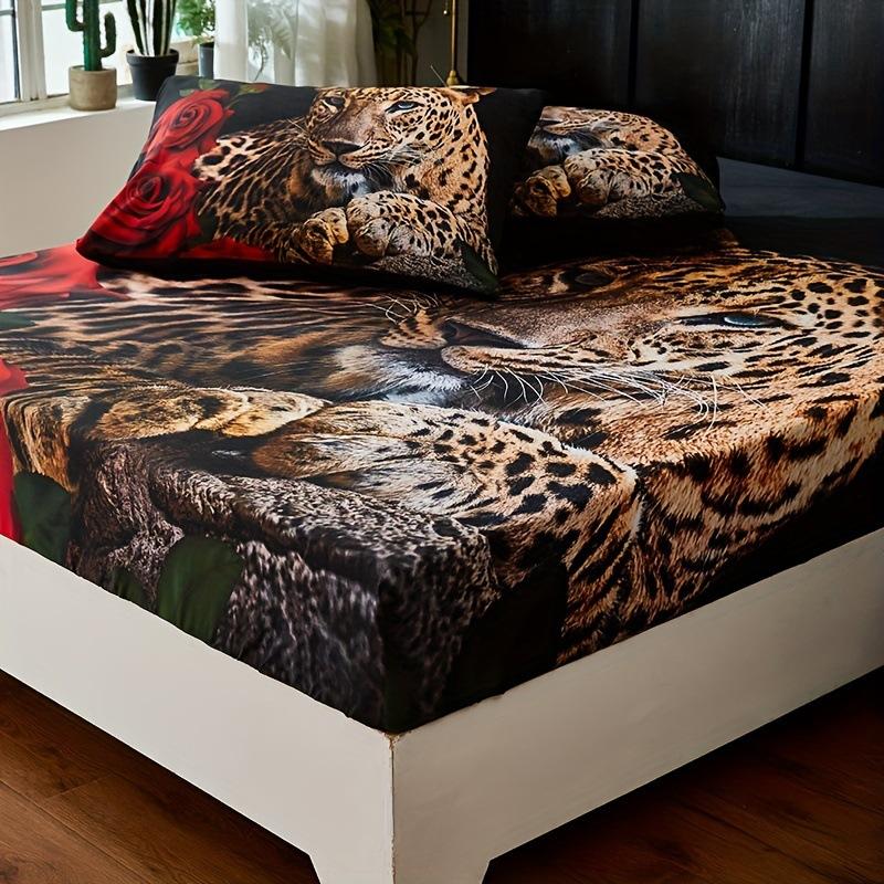 Animal Cheetah Pattern Sheet Three-Piece Digital Printing Bedroom Room School Dormitory Bedding Decoration