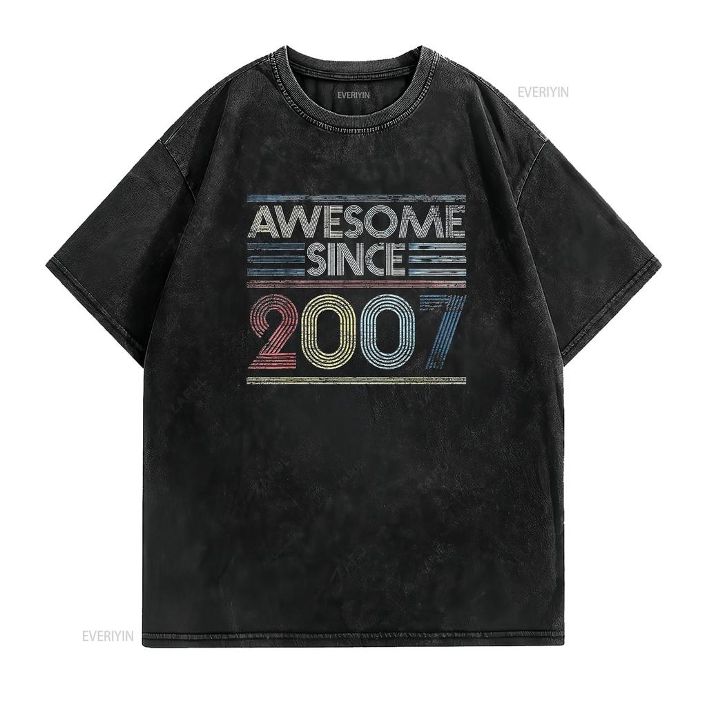 Womens Vintage 15Th Birthday s Awesome Since 2007 T Shirt Black 2XL vintage Washed Breathable Stylish Comfortable Unisex