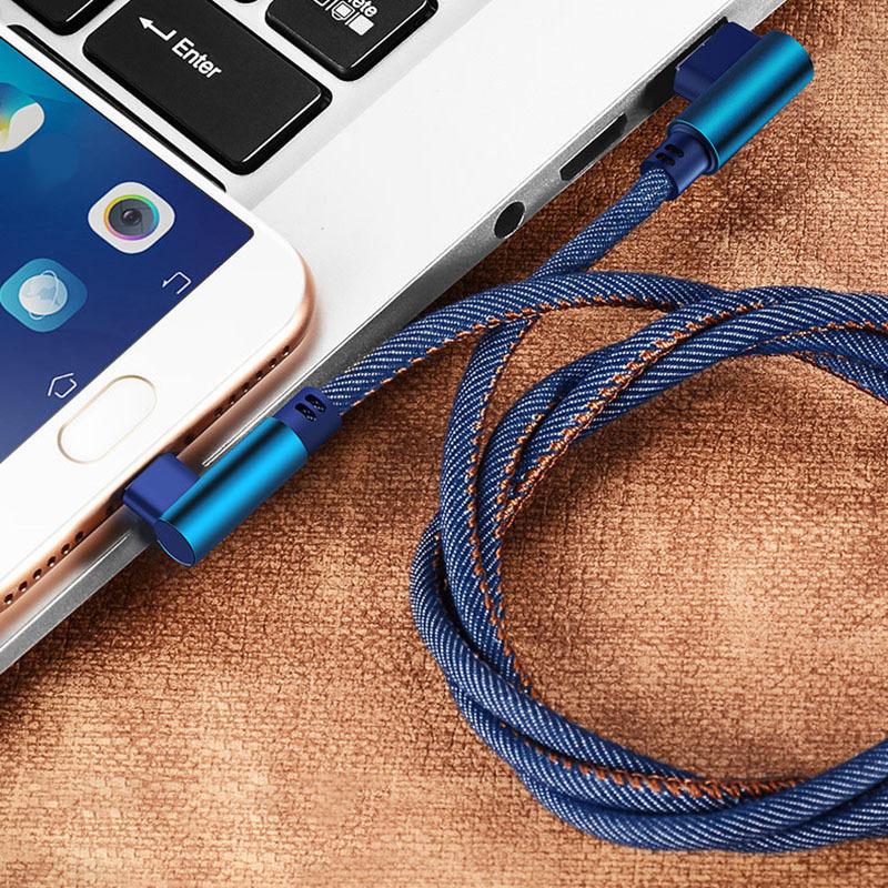2,4V Geeignet für Dual-Ellbogen-Datenkabel Apple Android Typ-c Telefon USB Schnellladung Gewebtes Denim-Ladekabel Übertragung 1M