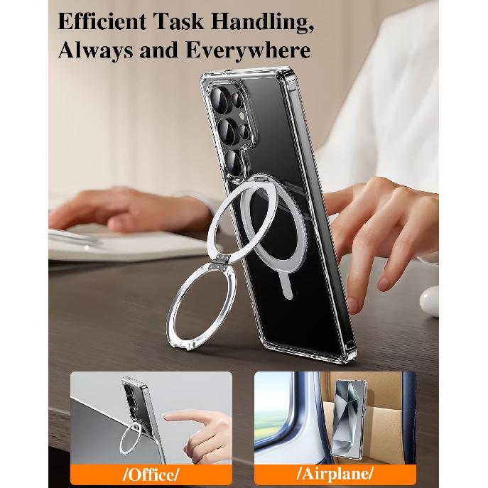 IMCHEN for Samsung Galaxy S25 Ultra Protective Clear Case with Enhanced 360° Swivel Ring Holder, Clear