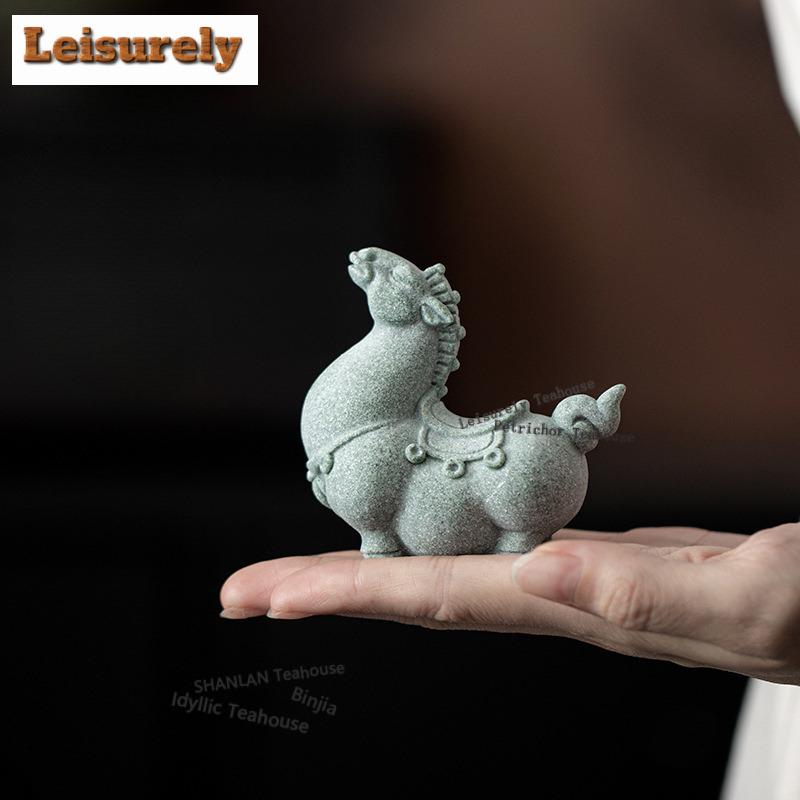 Green Sand Stone Zodiac Horse Tea Pet Ancient Flowerpot Landscaping Tea Figurine Play Toys Tea Statue Ornaments Can Be Raised