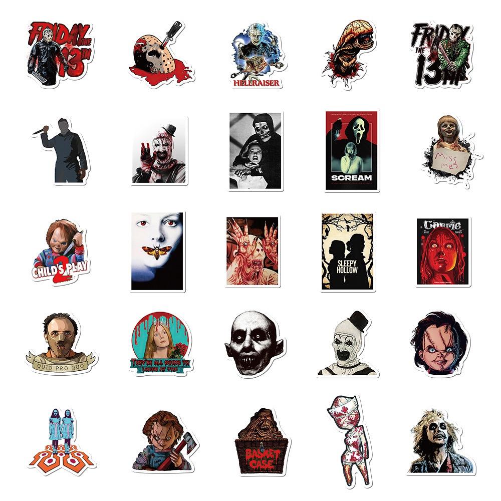 50 Pcs Horror Movie Combination Sticker Set Laptop Journal Phone Water Bottle Decoration