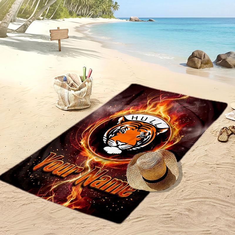 Asciugamano da Spiaggia Personalizzato Stampato Hull City Logo Calcio Supporto Nome Personalizzato Testo Asciugamano Assorbente Per Sport Viaggio Regalo Speciale