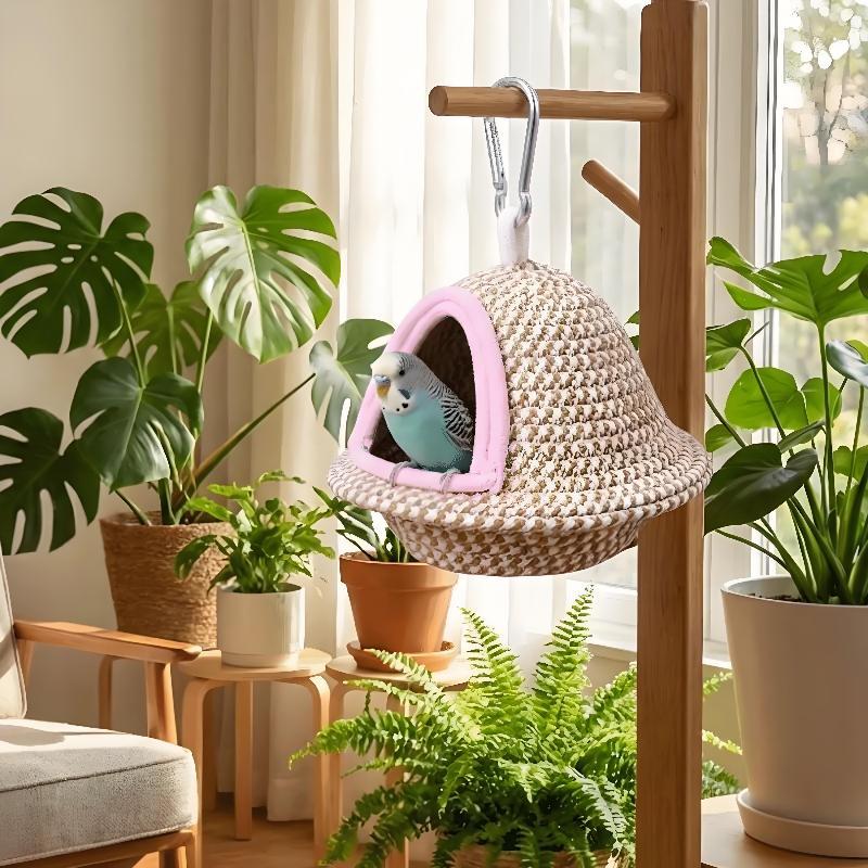Soft Warm Bird Hanging Bed Hand Woven Windproof Thickened Bird Cage Nest for Small Parrots Cockatiel Winter Pet Supplies