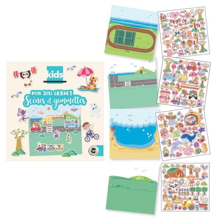Carnet de gommettes - Activités - 130 pièces - 4 scènes - Repositionnables - Multicolore