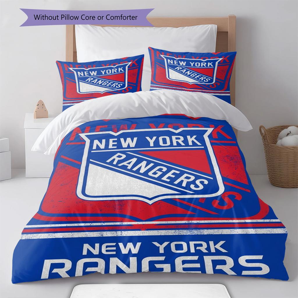 Set Biancheria da Letto con Fantasia New York Rangers Copripiumino Federa Decorazione per la Casa Regalo (1 * copripiumino + 2 * federa, senza nucleo)