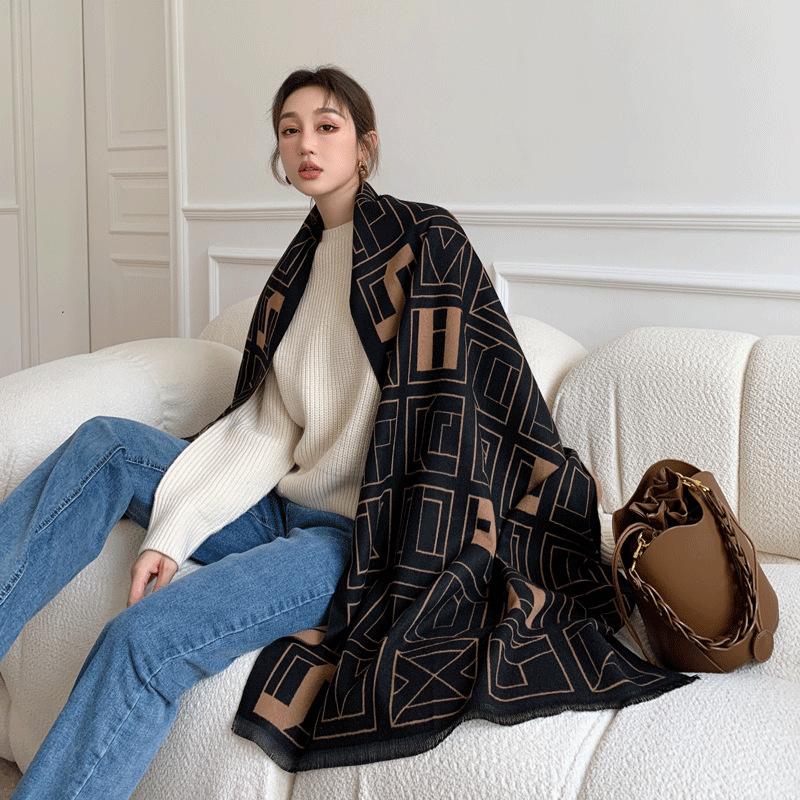 Autumn and winter new plaid letter scarf women's thickened double-sided warm scarf shawl supply