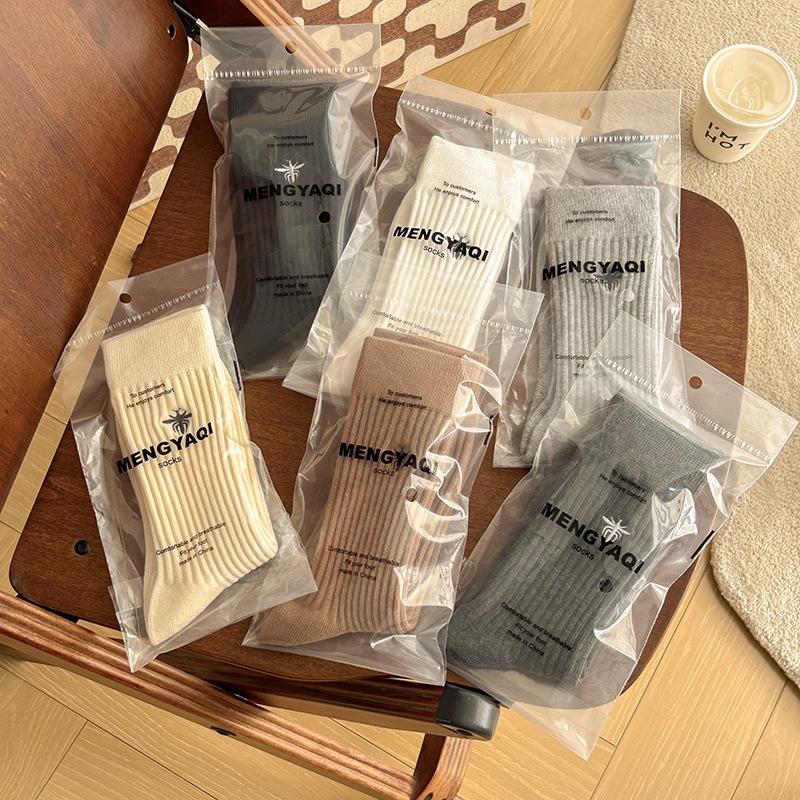 Female Autumn and Winter Pure Cotton Embroidery Small Bee Pit Tide Stripe In The Tube Pile Socks