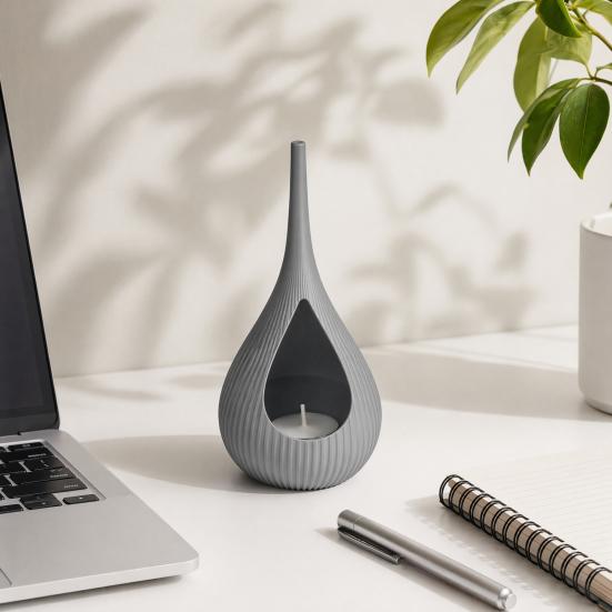 Yousheng Compact Size Candlestick, Vertical Grain Texture Candle Holder, Water Drop Shape 3D Printed Candlestick for Living Room Dining Table