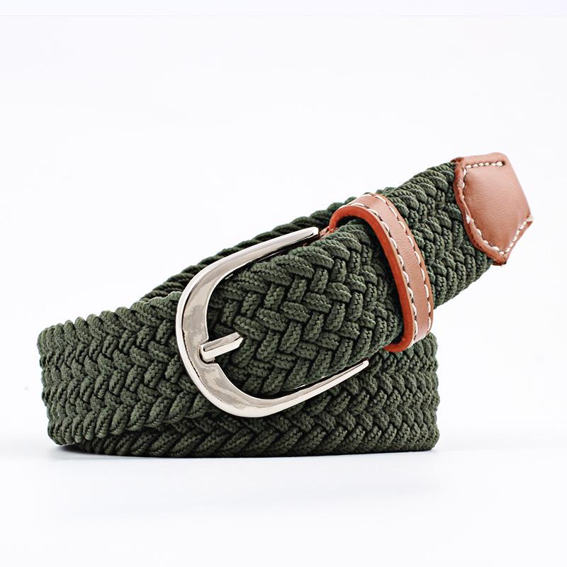 Unisex Youth Elastic Woven Canvas Leather Belt