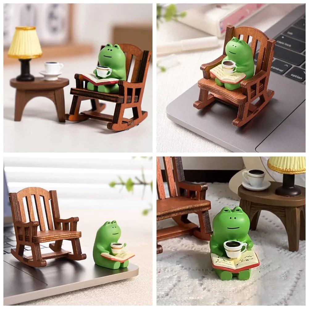 Cute Frog Rocking Chair Mini Car Ornament – Healing Desktop Decoration for Home Office, Japanese Style Gift for Friends