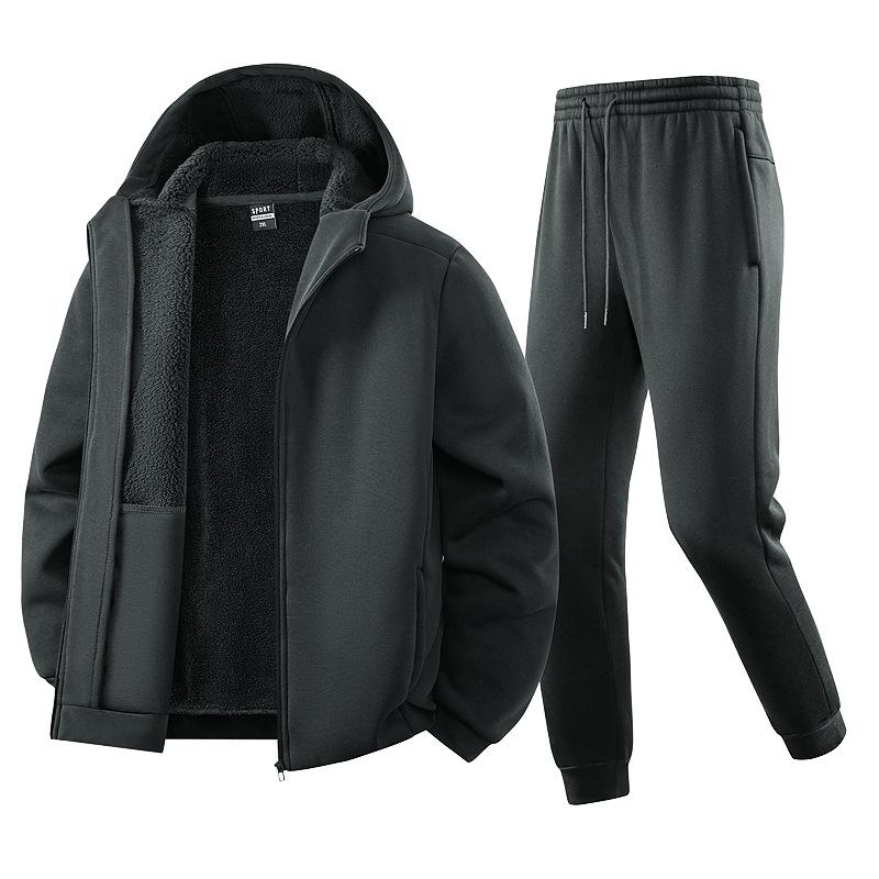 Men's Tracksuit Winter Cotton Sports Suit Thick Warm Hoodie+Sweatpan 2pcs Set Men's Cardigan Sweatshirt Set