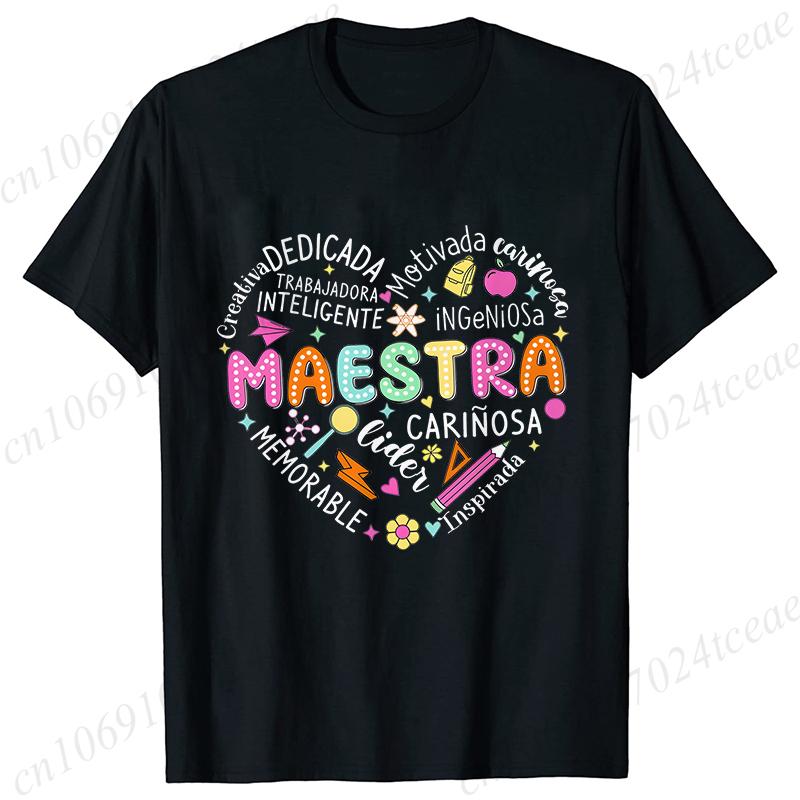 Spanish Maestra Women Girl T-shirt Casual Short Sleeve Round Neck Fashion Tee Shirt Teacher Comfy Tee Top Teacher Summer Clothes