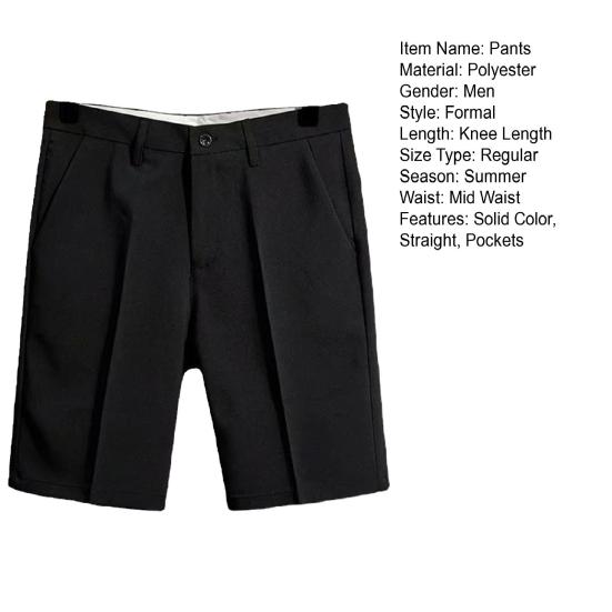 Men Suit Pants Formal Business Style Office Shorts Straight Loose Mid Waist Button Zipper Closure Pure