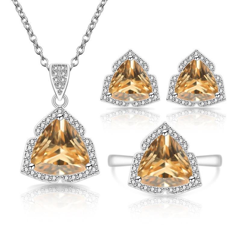 Fashion Temperament Imitation Natural Colored Treasure Zircon Set Ring Necklace Stud Earrings Women's Jewelry