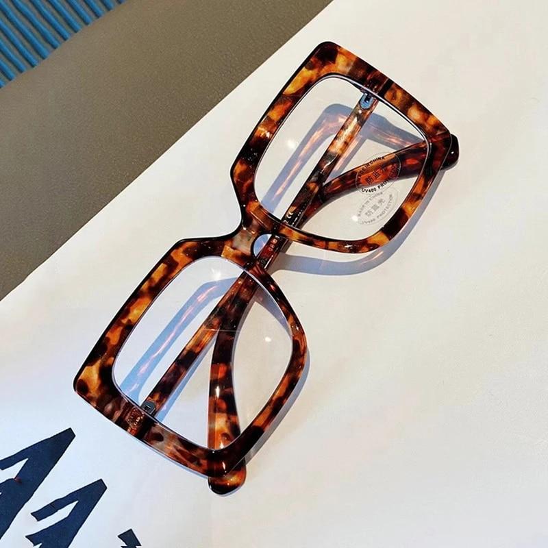 New Big Square Frame Anti Blue Light Glasses Women Leopard Computer Goggles Glasses Transparent Optical Spectacle Eyeglass