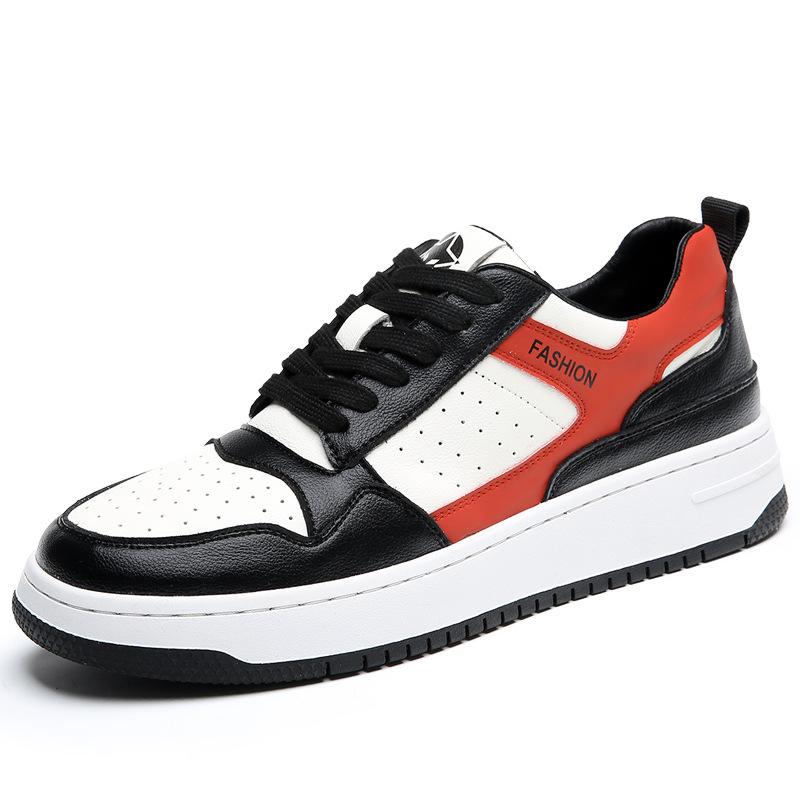Spring New Trend Versatile Breathable Height Increasing Casual Shoes Men's Leather White Shoes Platform Student Board Shoes