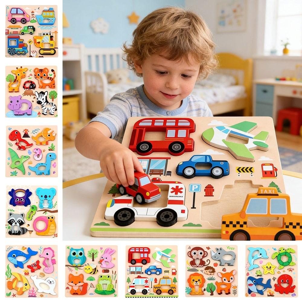 Neue 3D-Holzpuzzle Niedliche Tierreihe Sichere Intelligenzpuzzle-Spielzeuge Tragbare Lernspielzeuge für die frühe Bildung Kinderspielzeug