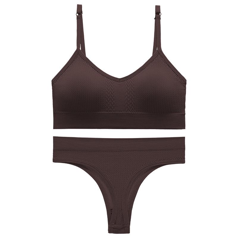 Underwear Set Female Thin Section Large Size Without Steel Ring Sexy Halter Beauty Undershirt Adjustable Small Breasts Gathered French Bra Set