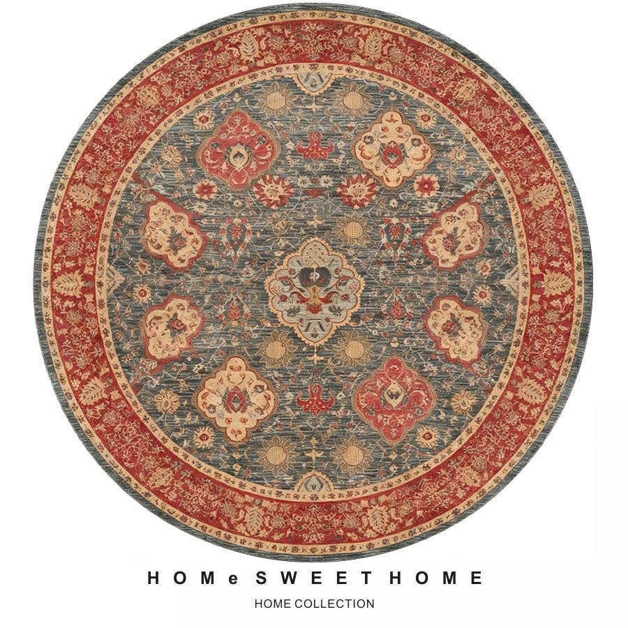 Ethnic Round Carpet: Non-slip, Wear-resistant Crystal Velvet Bedside Rug for Cool Comfort