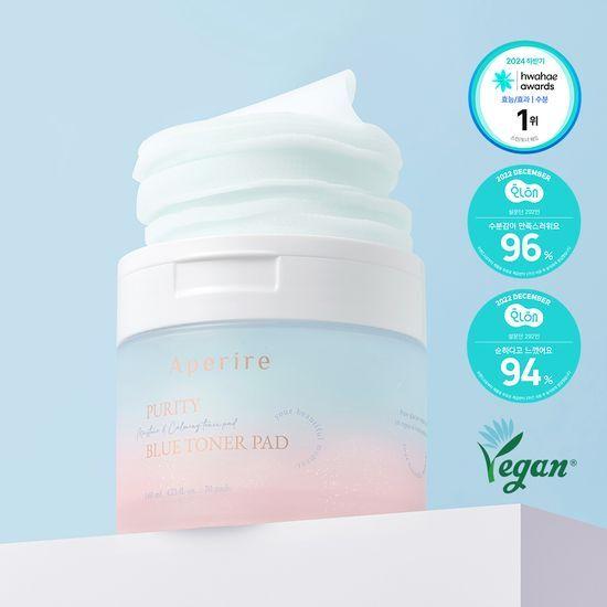 Moisture Soothing Aperire Pure Blue Glacier Water Toner Pads 70 Sheets