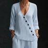 Women's Summer 2 Piece Sets Casual Half Sleeve V Neck Buttons Top And Wide Leg Pants Lounge Outfits with