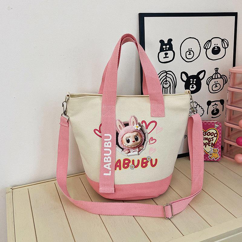 Cartoon Canvas Crossbody Tote Bag: Women's Versatile Shoulder & Lunch Bag