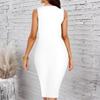 Women Plus Size Crew Neck Sleeveless Midi Dress White Background Blue Ink Wash Floral Print Bodycon Dress