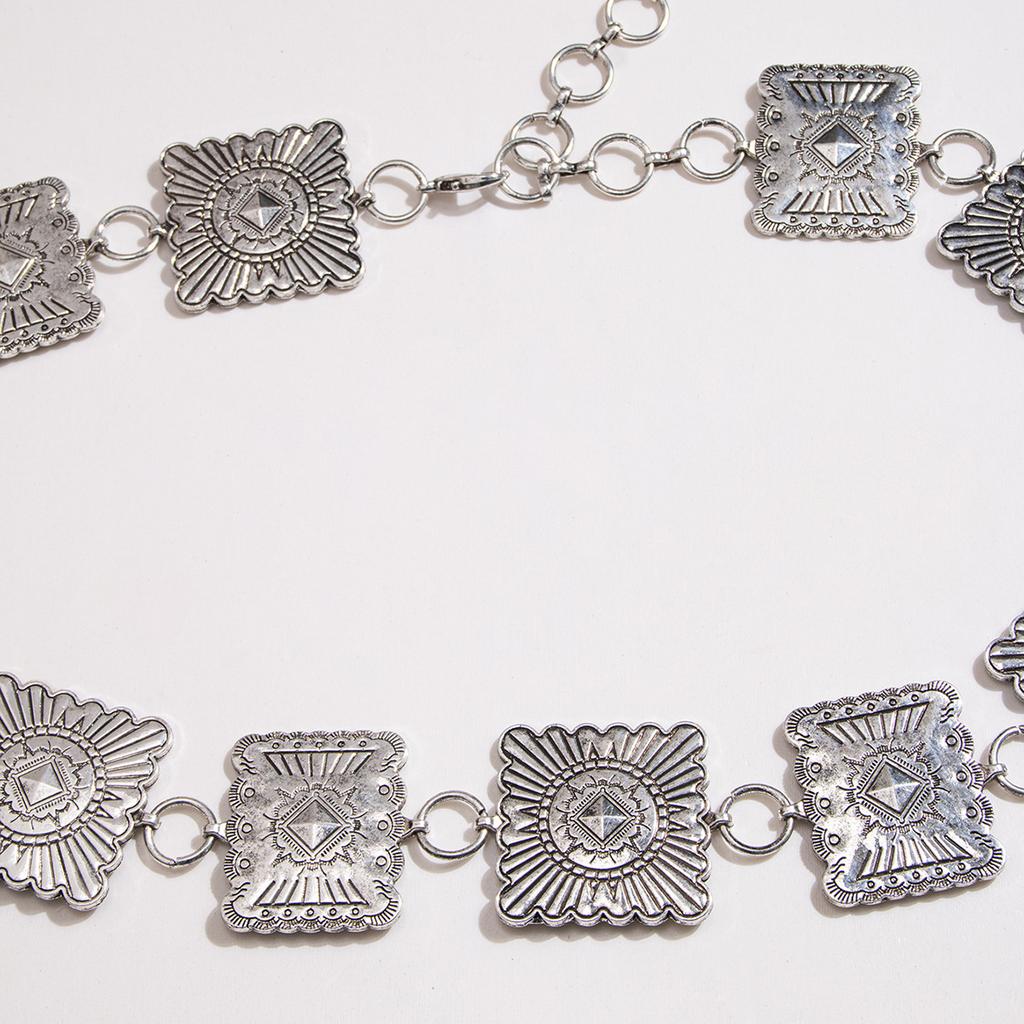 New Western Style Engraving Geometric Women's Metal Waist Chain Heavy Industry Fashion Rural Style Square Waist Chain