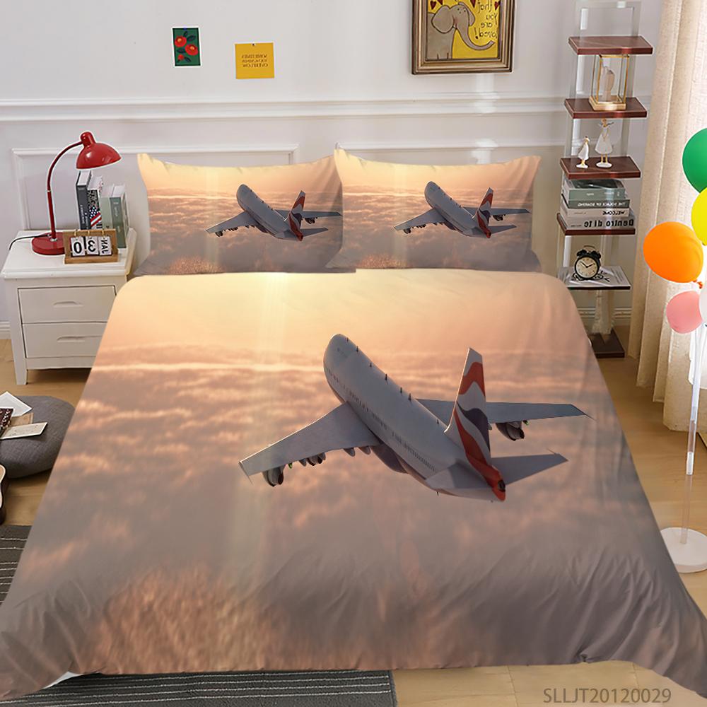 Sada 3D povlečení s potiskem pro přepravu se vzorem letadla Povlak na polštář Povlak na polštář 2 nebo 3 kusy AU240 * 270 nadrozměrná domácí dekorace